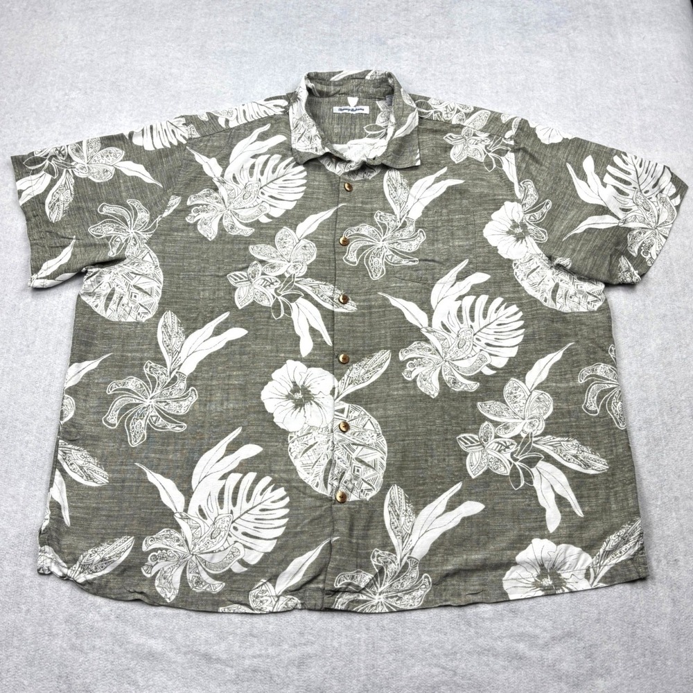 Tommy Bahama Shirt Mens 3XLB Green Tropical Floral Hawaiian 100% Rayon Camp XXXL